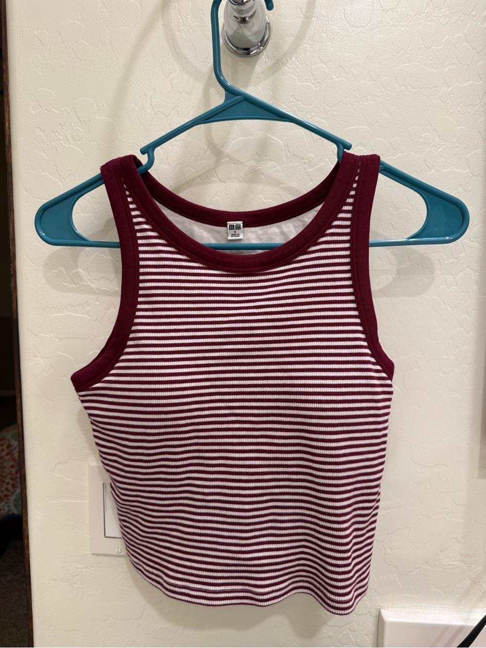 Uniqlo Burgundy & White Striped Ribbed Tank Top